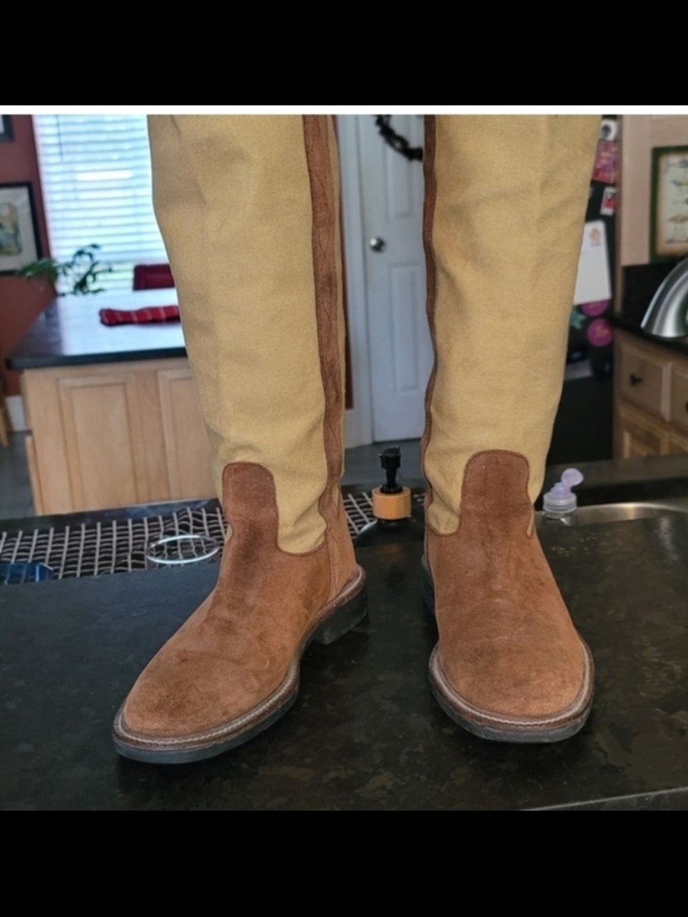 Camper Two-Tone Brown Suede & Tan Canvas Pull-On Ankle Boots